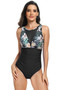 Sleeveless Color Block Floral Fit Lace Swimsuits