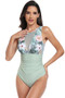 Sleeveless Color Block Floral Fit Lace Swimsuits