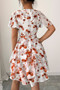 Floral V Neck Ruffle Sleeve Tie Belt Dress