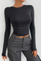 Plain Long Sleeve Open Back Slim Fit Top