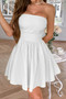 Solid Off Shoulder Tube Elastic Waist Dress