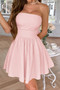 Solid Off Shoulder Tube Elastic Waist Dress