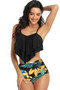Print Sleeveless Ruffle Push Up High Waisted Bikini