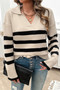 V Neck Drop Shoulder Strip Knit Loose Sweater
