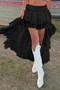 Solid Low Ruffle Hem Egirl Goth Tiered Midi Skirt