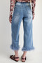 Fur Bottom Hem Washed Stretch Denim Pants​