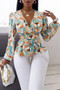 Heart Print Cross Knot Belt Fit Wrap Top