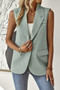 Sleeveless Solid Pockerts Button Front Open Suit