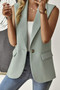 Sleeveless Solid Pockerts Button Front Open Suit
