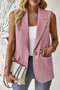 Sleeveless Solid Pockerts Button Front Open Suit