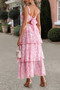 Floral Sleeveless Tie Back Tiered Full Dress