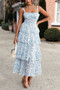 Floral Sleeveless Tie Back Tiered Full Dress