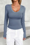Plain V Neck Long Sleeve Fit T Shirt