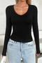 Plain V Neck Long Sleeve Fit T Shirt
