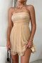 Off Shoulder Ruched Knot Zipper Pleated Short Dress