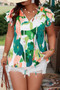 Plus Size Print Knot Neck Ruffle Fit Top​