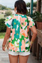 Plus Size Print Knot Neck Ruffle Fit Top​