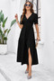 Solid V Neck Ruched High Waist Puff Sleeve Dress​