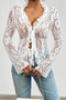 Hollow Out Lace Solid Knot Wrap Ruffle Hem Top