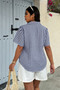 Plus Size Plaid Pocket Short Sleeve Loose Blouse