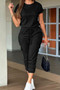 Crew Neck Short Sleeve Drawstring Waist Jumpsuit