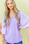 And The Why Feather Detailed 3/4 Sleeve Slub Top