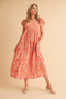Aemi + Co Cutout Back Floral Square Neck Puff Sleeve Midi Dress