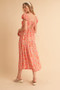 Aemi + Co Cutout Back Floral Square Neck Puff Sleeve Midi Dress
