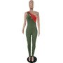 Women Clothing Colorblock One Shoulder Zip Jumpsuit