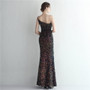 Women Sequined One Shoulder Strap Formal Party Slit Mermaid Evening Dress