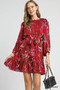 Umgee Ruffled Hem Printed Balloon Sleeve Dress