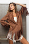 BiBi Suede Single Blazer with Fringed Hem