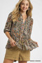 Umgee Paisley Print Peplum Blouse