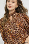Umgee Full Size Leopard Print Ruffle Neck Blouse Plus Size