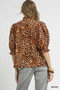 Umgee Full Size Leopard Print Ruffle Neck Blouse Plus Size