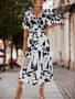 Spring And Summer Women'S V-Neck Puff Sleeve Casual Long Dress