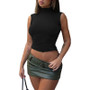 Turtleneck Gathered Low Back Top Casual Sleeveless Sexy Slim Fit Low Back Tank Top