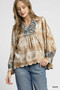 Umgee Floral Boho Blouse with Scalloped Hem