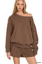 Zenana Fleece Boat Neck Sweatshirt and Shorts Set