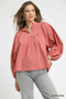 Umgee Textured Notched Blouse with Balloon Sleeves