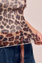 BiBi High Neck Leopard Mesh Short Sleeves Top