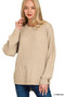 Zenana Curved Hem Two-Tone Ribbed Sweater