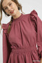 Umgee Textured Midi Dress with Ruffle Shoulder Detail