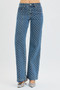 RISEN High Rise Wide Leg Bow Embroidered Jeans