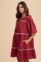 Annie Wear Tassel Contrast Trim Tie Neck Half Sleeve Tiered Dress