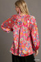Umgee Full Size Satin Paisley Ruffle Neck Button-Up Shirt Plus Size