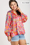Umgee Full Size Satin Paisley Ruffle Neck Button-Up Shirt Plus Size