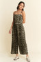 Davi & Dani Leopard Spaghetti Straps Wide Leg Jumpsuit