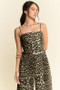 Davi & Dani Leopard Spaghetti Straps Wide Leg Jumpsuit