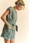 Davi & Dani Acid-Washed Waffle Knit Cuffed Sleeves Romper